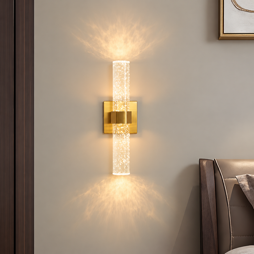 Cylinder Bubbles Crystal Shade LED up down Lighting Modern Wall Lamp