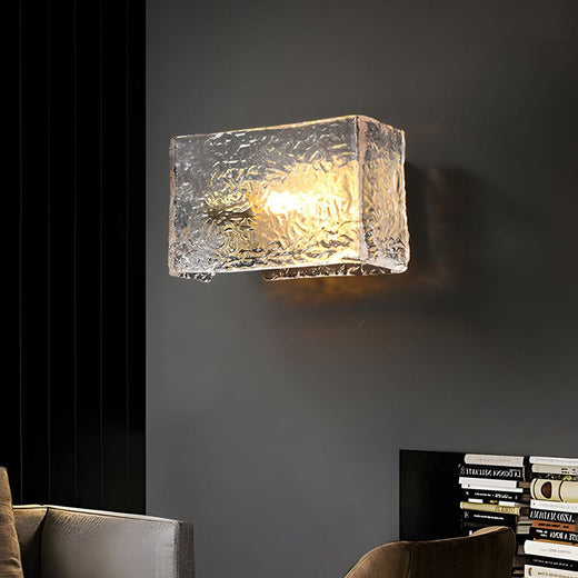 Elegant Rectangular Ripple Glass Bedside Wall Lamp - Modern Brass Fixture
