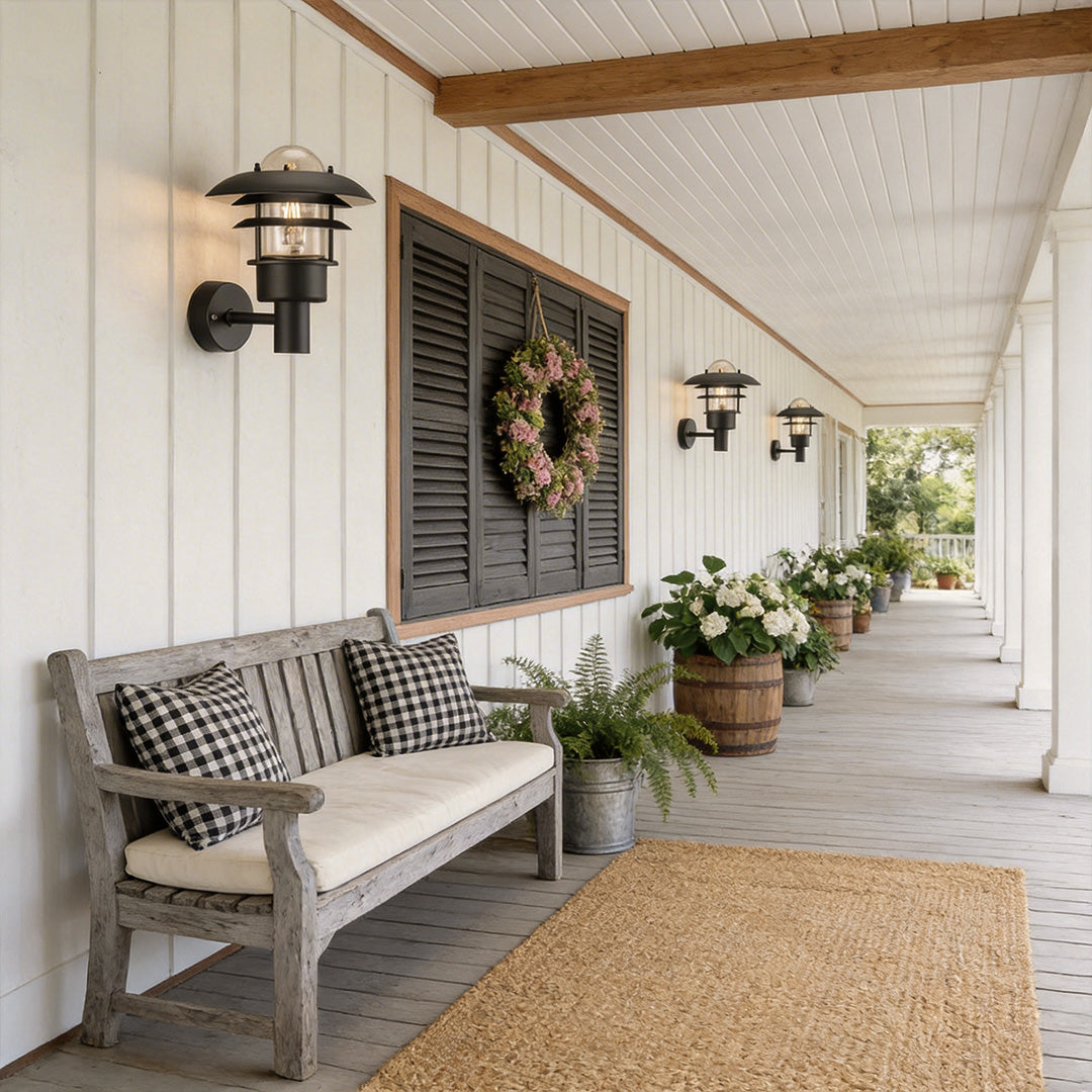 Farmhouse Outdoor Sconce: Black Tiered Glass Fixture – Dazuma