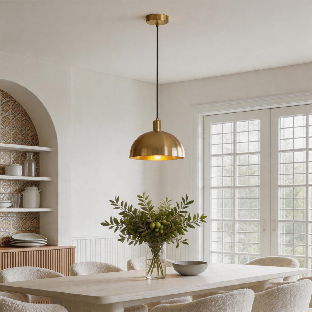 Brass Pendant Lighting: Gold Dome Dining Room Lamp – Dazuma