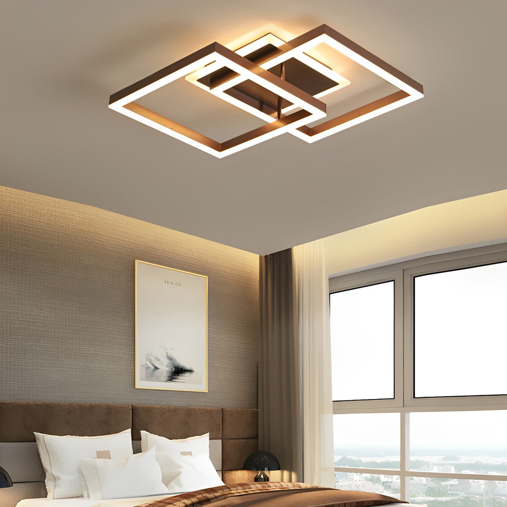 Square Overlapping Led Aluminum Brown Modern Ceiling Light Fixture 