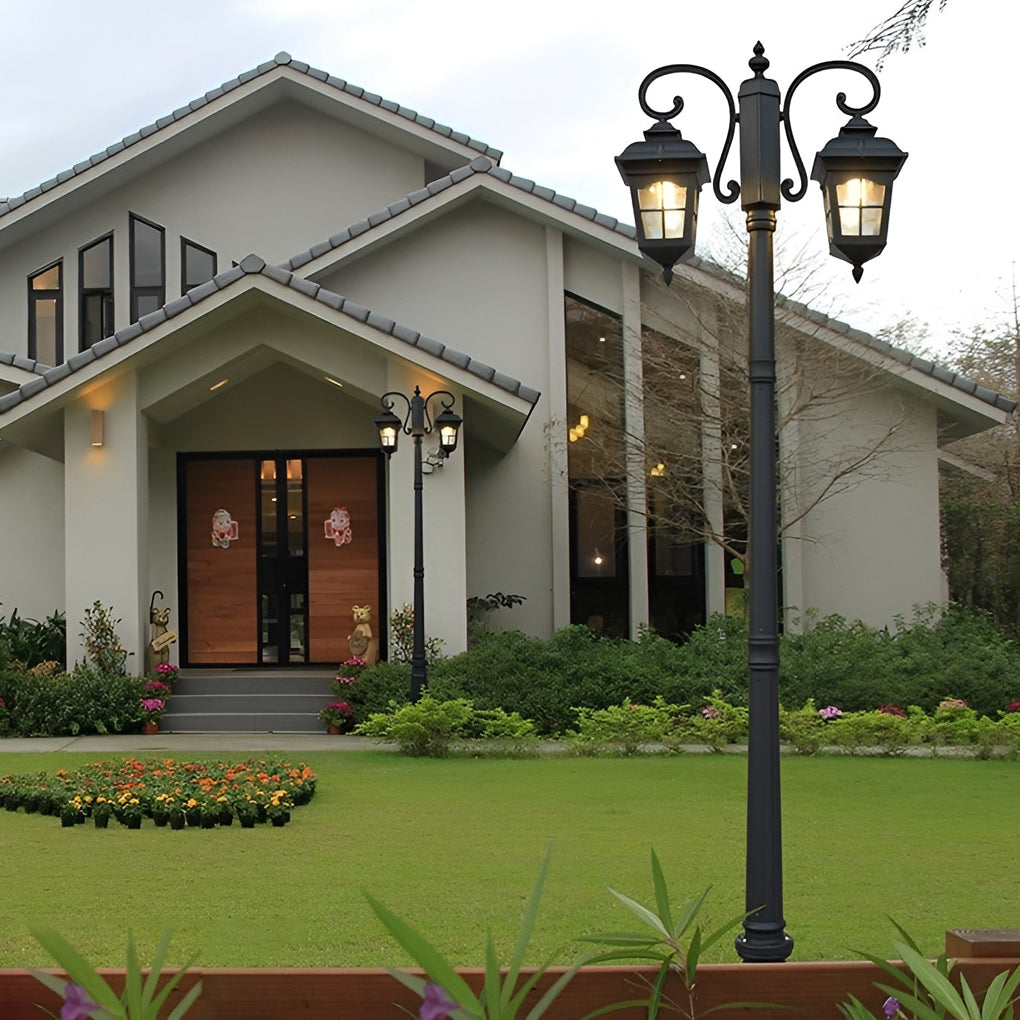 2 Lights Waterproof Black European Style Outdoor Pole Lights Public