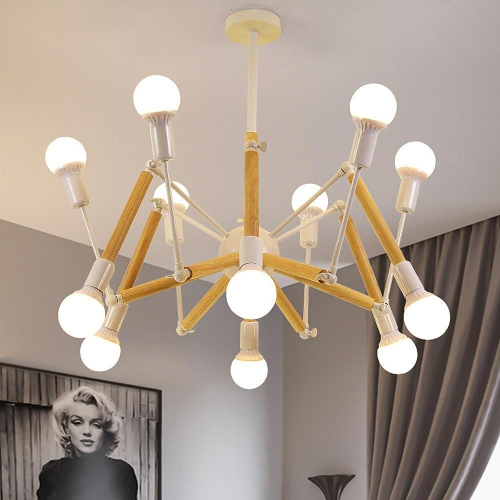 41'' LED Incandescent 12 Bulbs Cluster Design Sputnik Design Chandelier Nordic Style Contemporary Metal Wood Bamboo Chandeliers