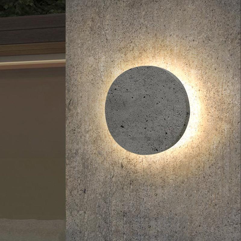 Outdoor Round Gray Concrete LED Wall Flush Lights Accent Landscape
