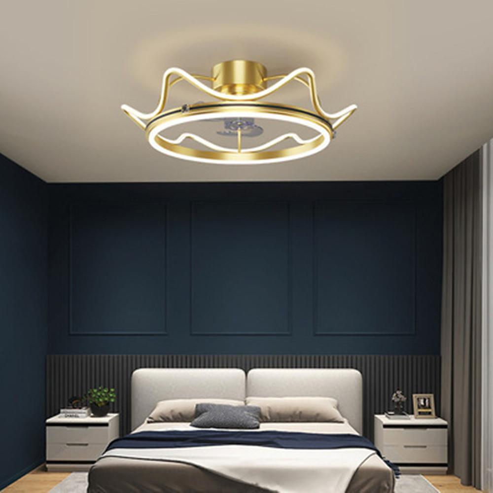 Crown Shaped Bedroom Ceiling Fans with LED lights Gold Bladeless ...