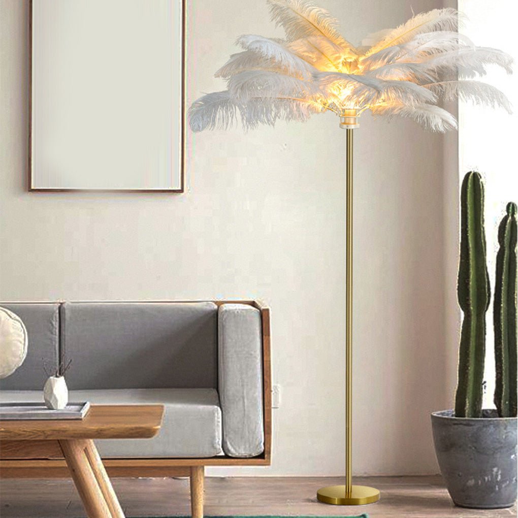 30 Inches Iron Palm Tree Shaped Ostrich Feather Floor Lamp Vertical