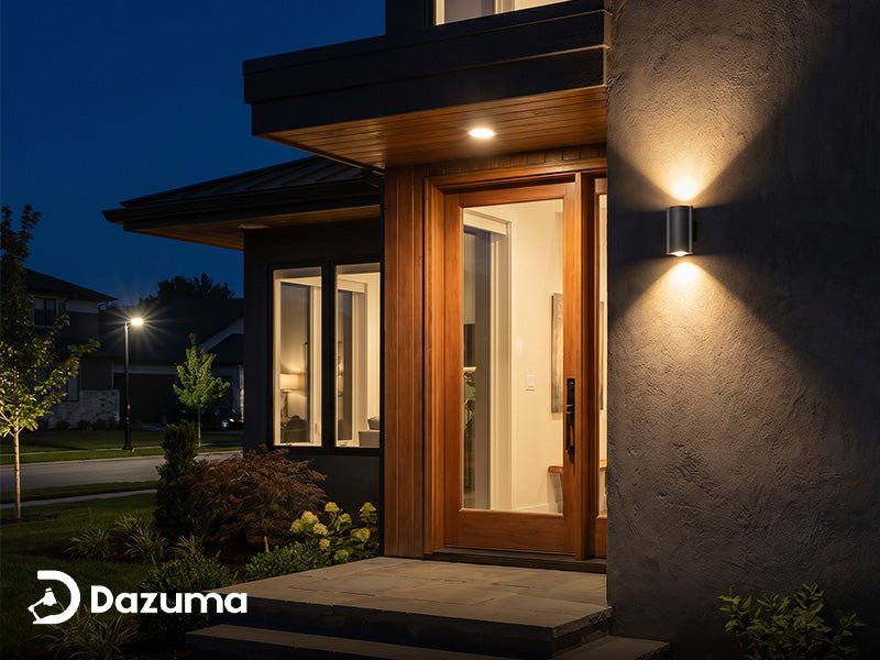 modern front door light beside a residential entry