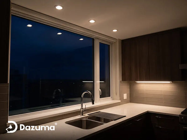 How to Light a Kitchen Sink Under a Window at Night