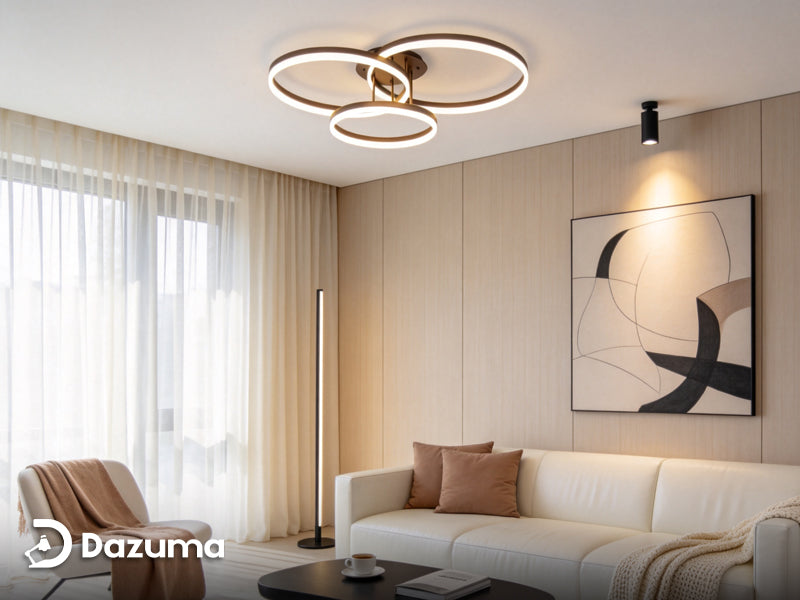 Modern Living Room Showcasing The 3 Lighting Rule With Ambient, Task, And Accent Lighting