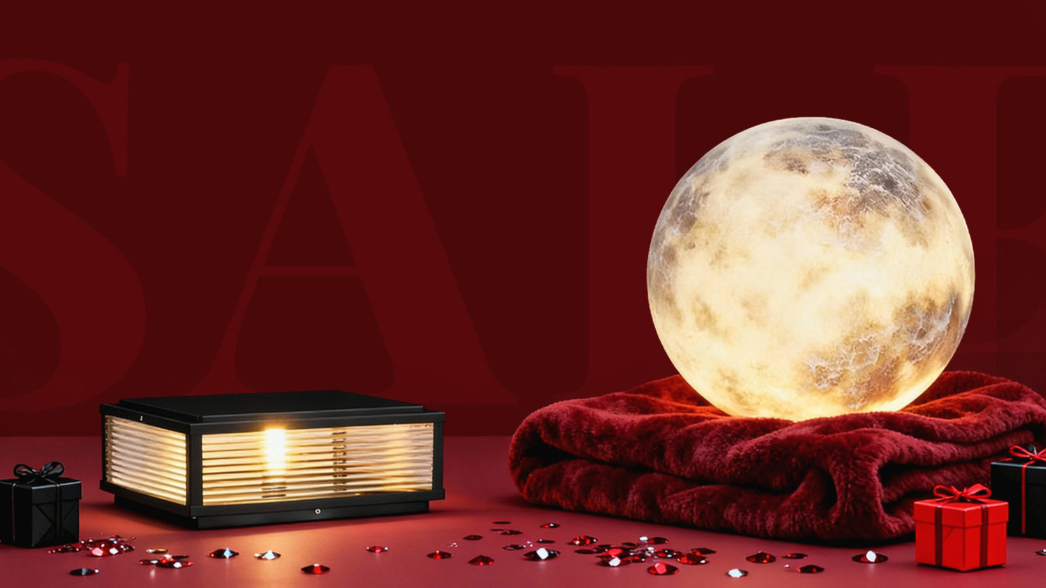 Cyber Monday outdoor and indoor lighting sets promotion with wall lights, pathway lights, and chandeliers.