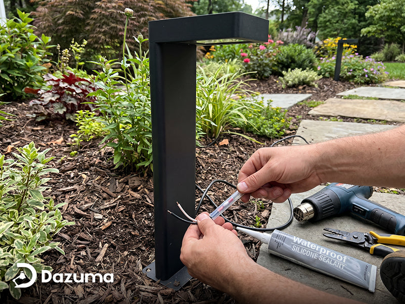 how to waterproof outdoor lighting connections with heat shrink tubing and silicone sealant