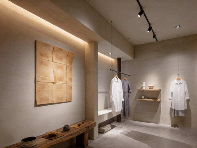 The lighting design in modern clothing retail stores is soft and clear.