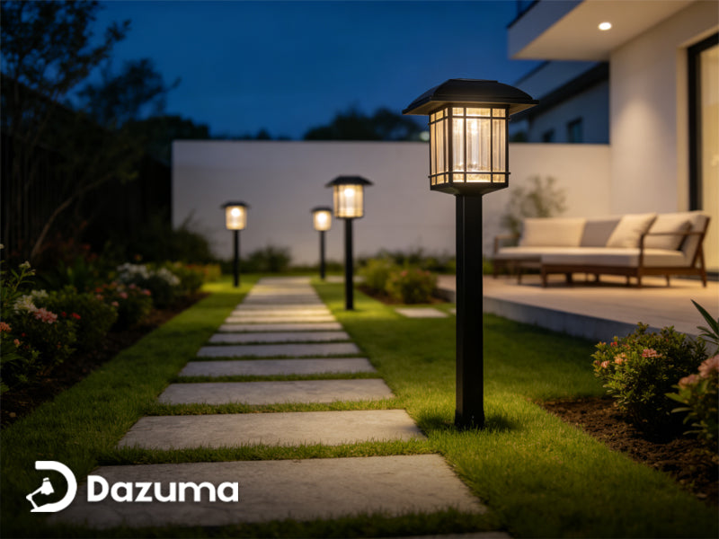 Best rated garden solar lights illuminating outdoor landscape and pathways.