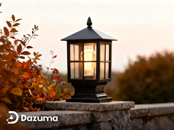 Best outdoor solar light mounted on a stone wall at sunset.