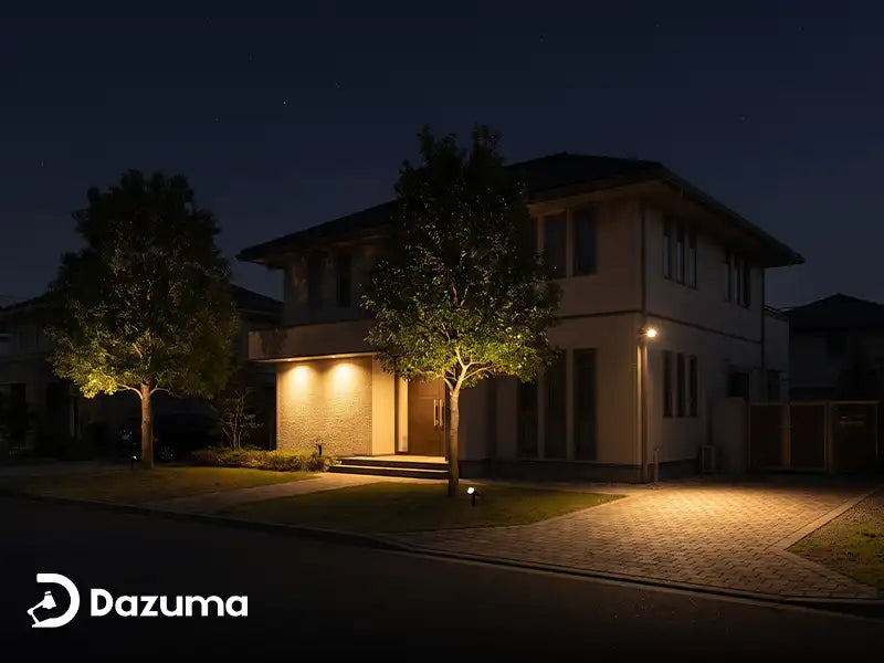 outdoor spotlights placed around a house without excessive glare