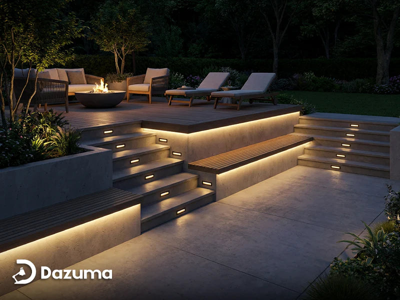 step and deck lights in a modern backyard renovation