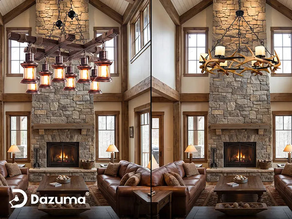 Rustic Chandeliers With Stone Fireplaces: How to Balance the Room