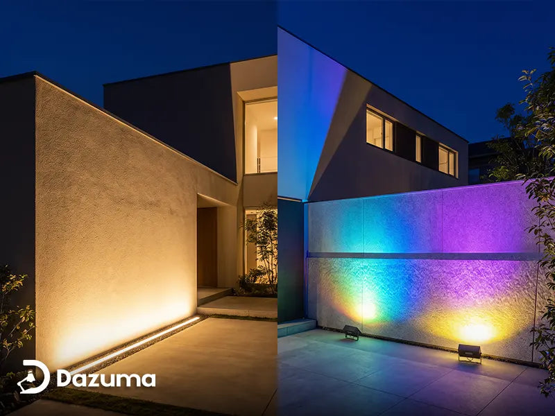 wall wash lighting vs flood lights on outdoor walls at night
