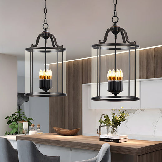 3/4 - Light Candlelight Vintage Cylinder Glass Lantern Pendant Light - Black