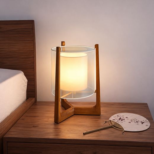 Rustic Japanese-style Wood Standing and Double Shaded LED Floor Lamp