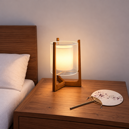 Rustic Japanese-style Wood Standing and Double Shaded LED Floor Lamp