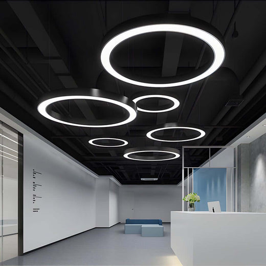LED pendant ring ceiling light is perfect for modern office spaces with stylish circular design and bright, focused lighting.