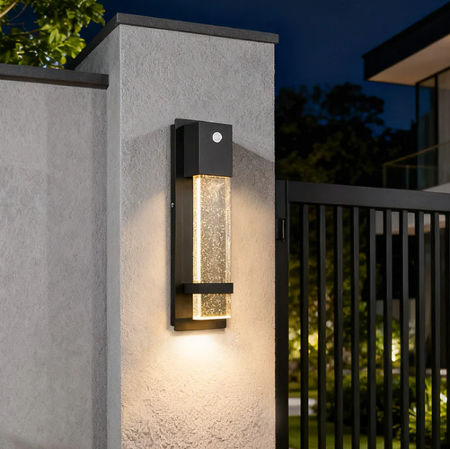 Motion-sensor wall lights installed on the main gate.