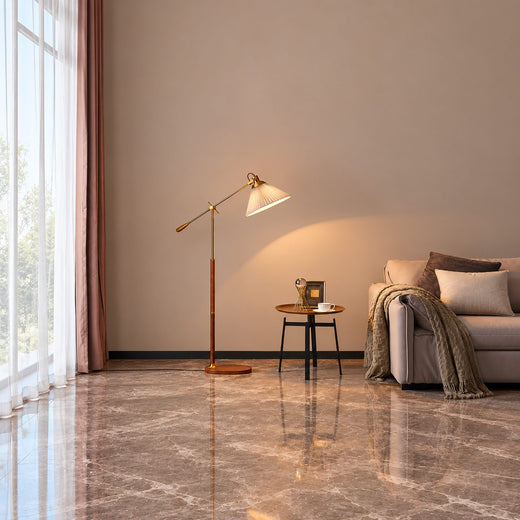 Minimalist interior with small black pendant light creating perfect ambient reading environment