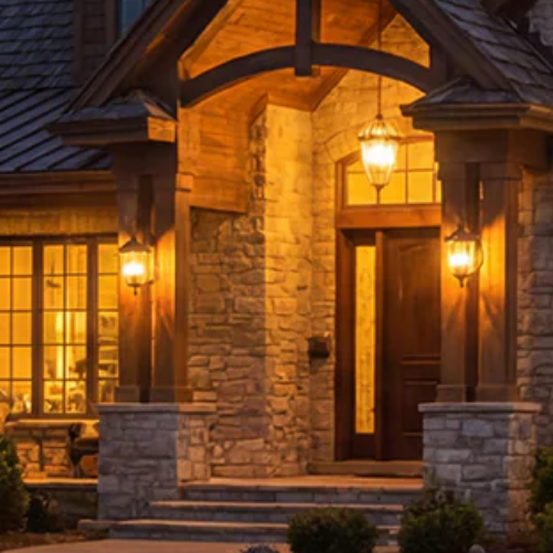 outdoor wall lanterns installed on the porch.