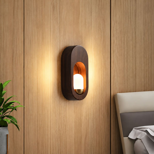 1 - Light Wood Oval Wall Sconce - Wood/Walnut