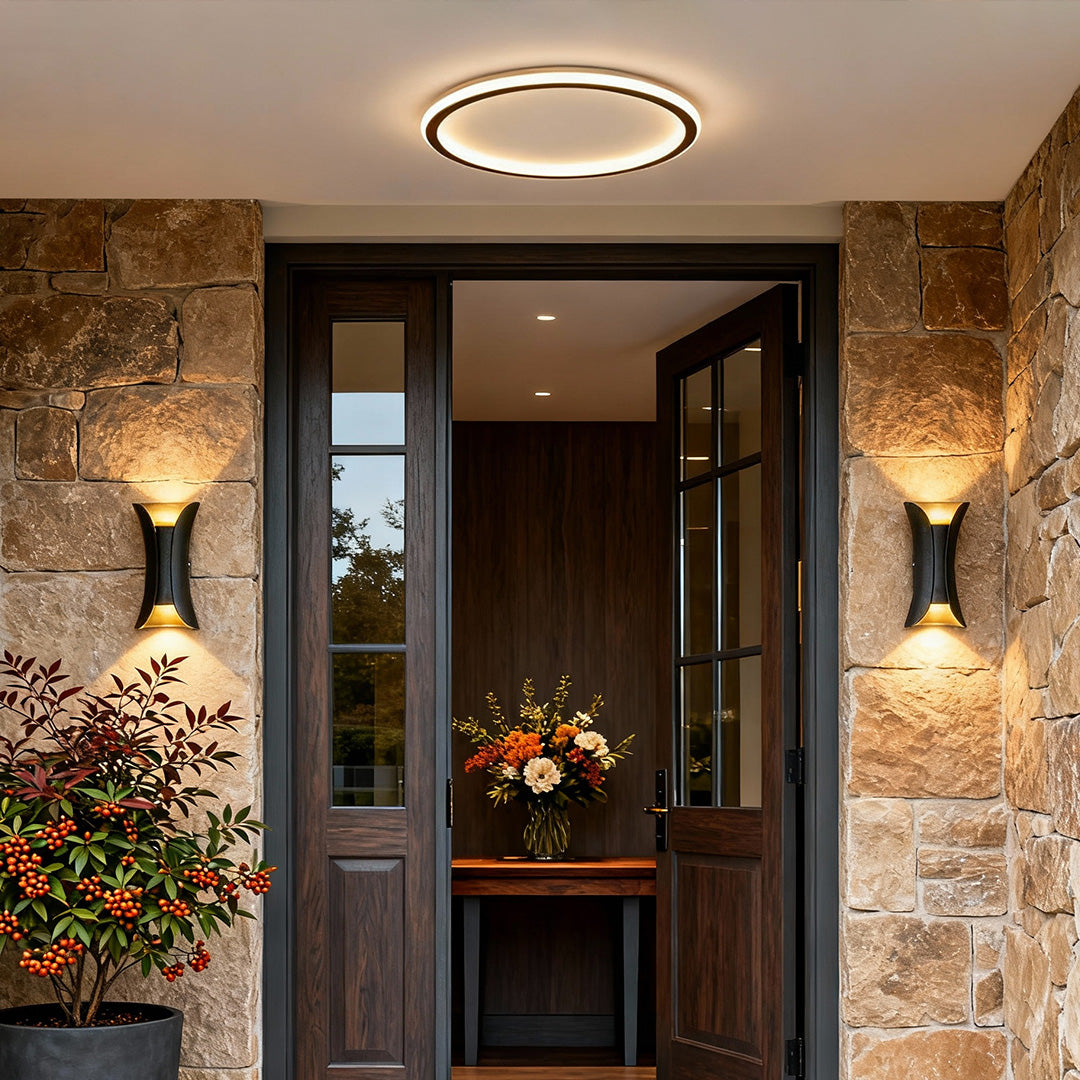 Modern Porch Lighting Set: Black LED Flush Mount & Wall Sconce