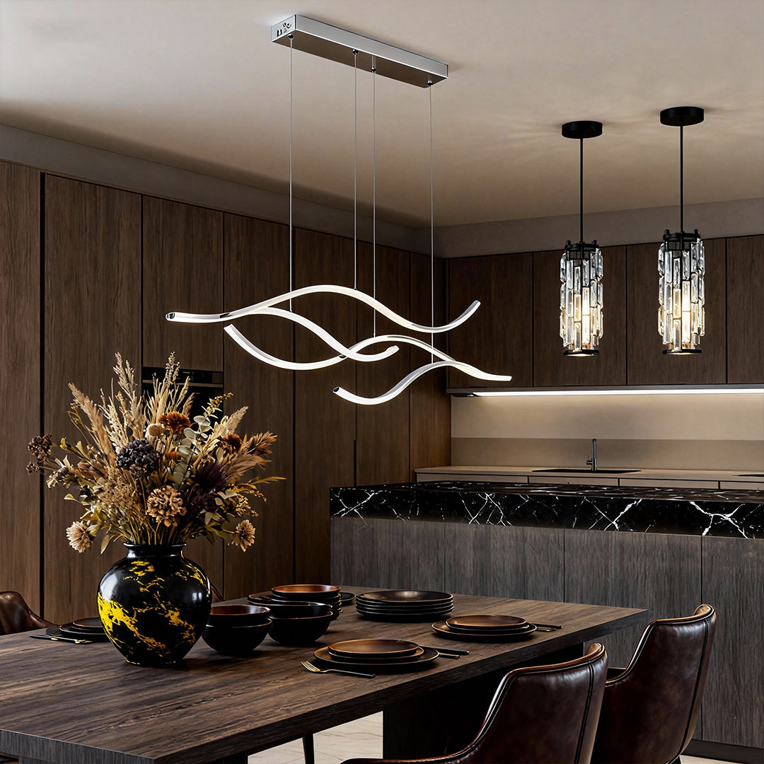 Modern Kitchen Bundle: Wave Linear Light, Pendants & Cabinet Light