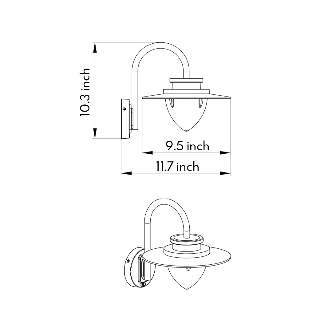 Technical specification diagram showing dimensions and measurements for outdoor light fixture