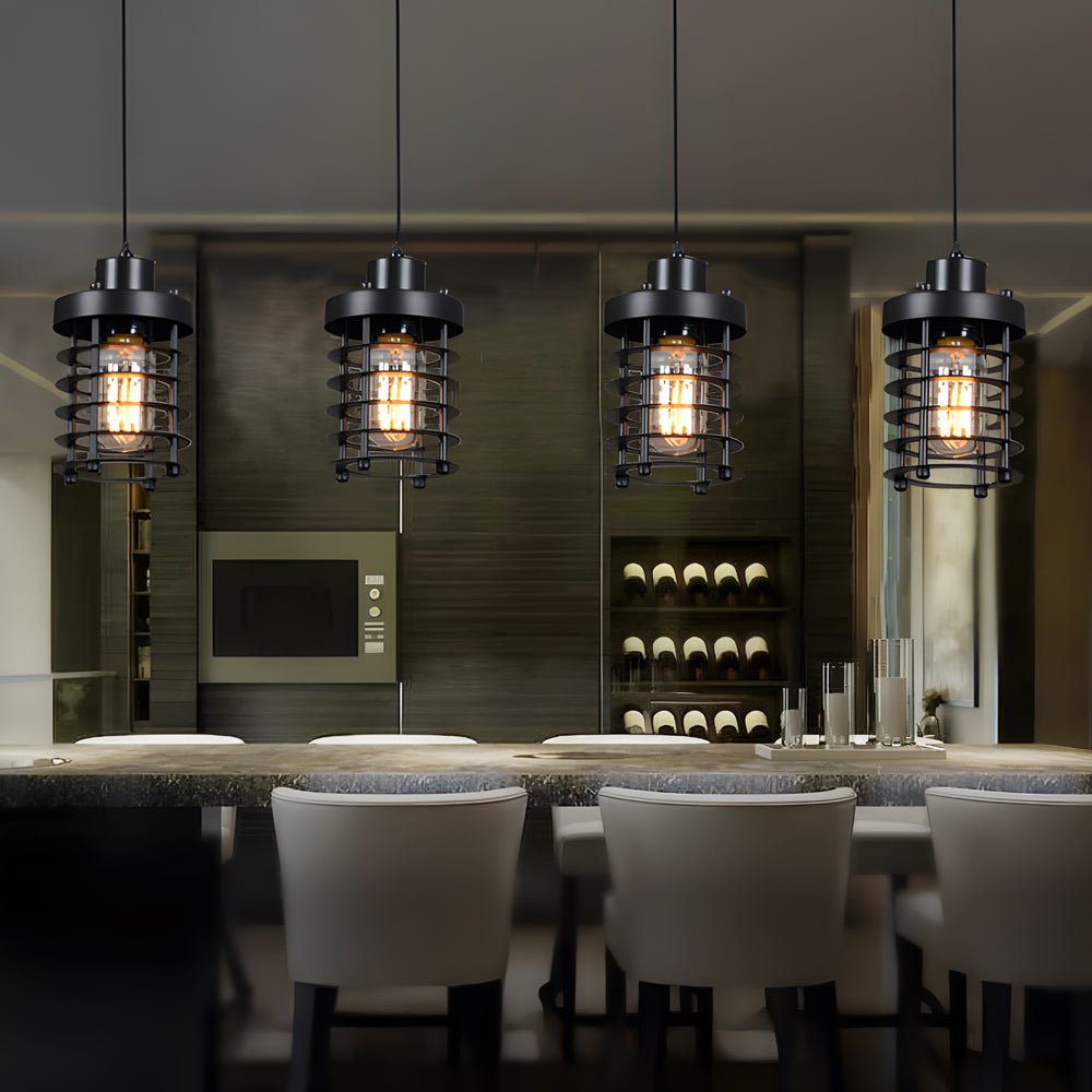 1 - Light Aged Metallic Cage Kitchen Pendant Lighting Hanging Lamp