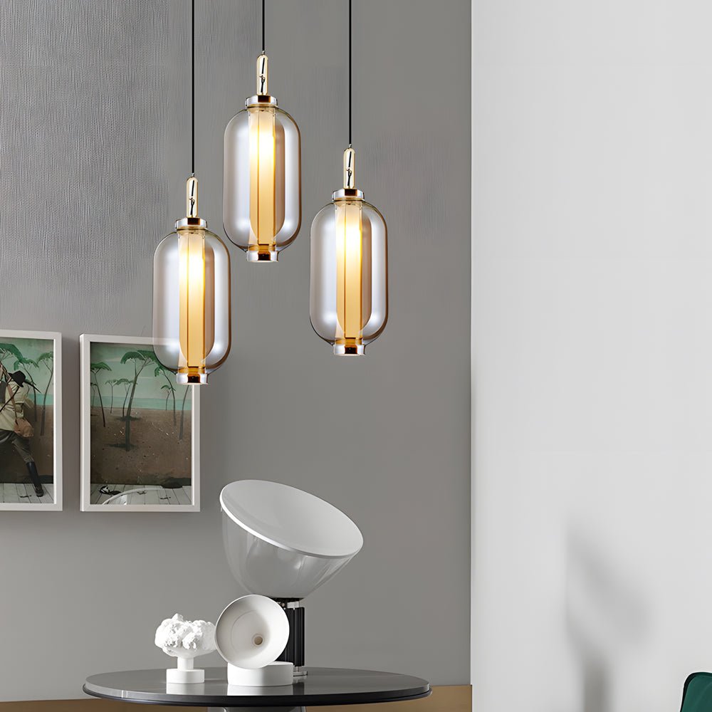 1 - Light Amber Glass Shade Post - Modern Pendant Lights Hanging Lamp