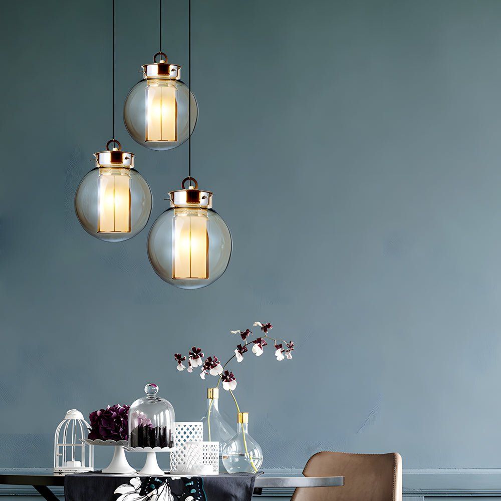 1 - Light Amber Glass Shade Post - Modern Pendant Lights Hanging Lamp