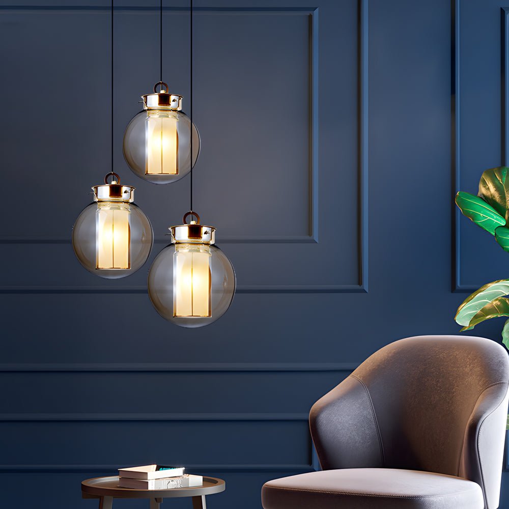 1 - Light Amber Glass Shade Post - Modern Pendant Lights Hanging Lamp