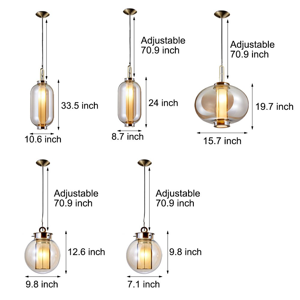 1 - Light Amber Glass Shade Post - Modern Pendant Lights Hanging Lamp