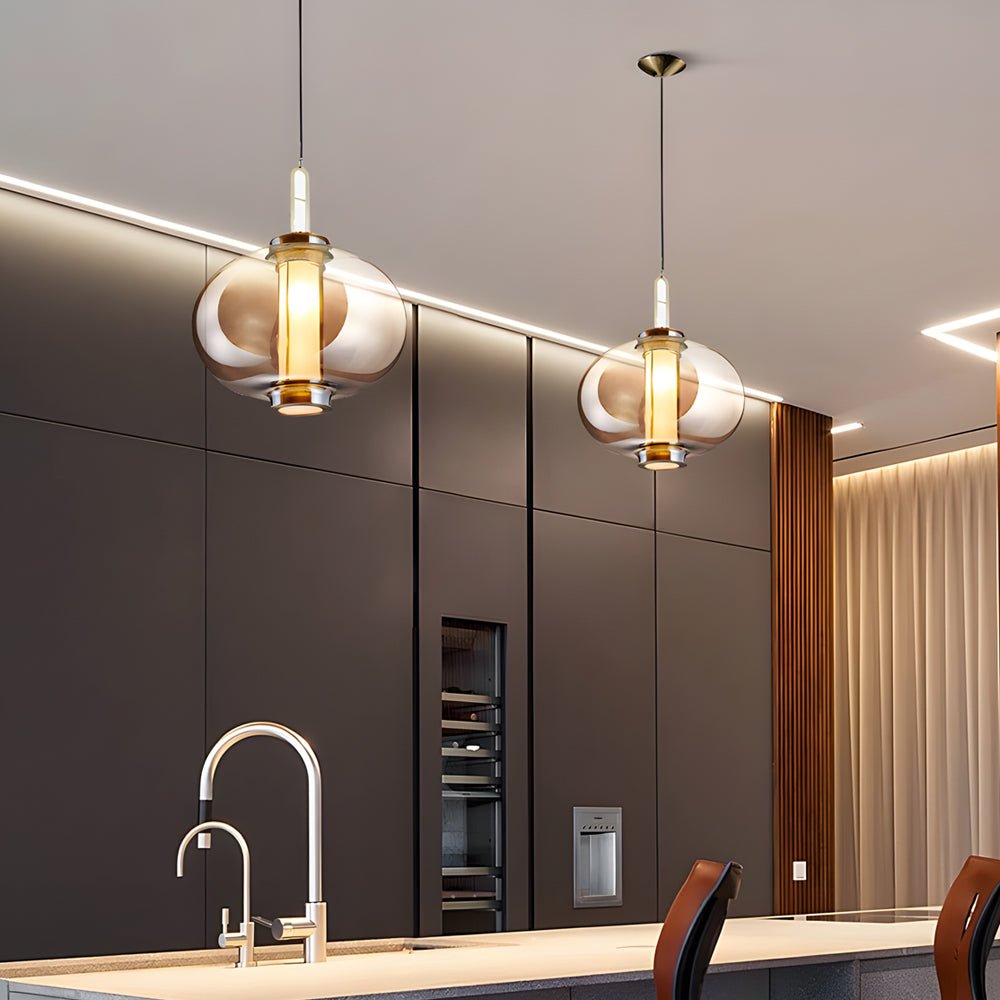 1 - Light Amber Glass Shade Post - Modern Pendant Lights Hanging Lamp