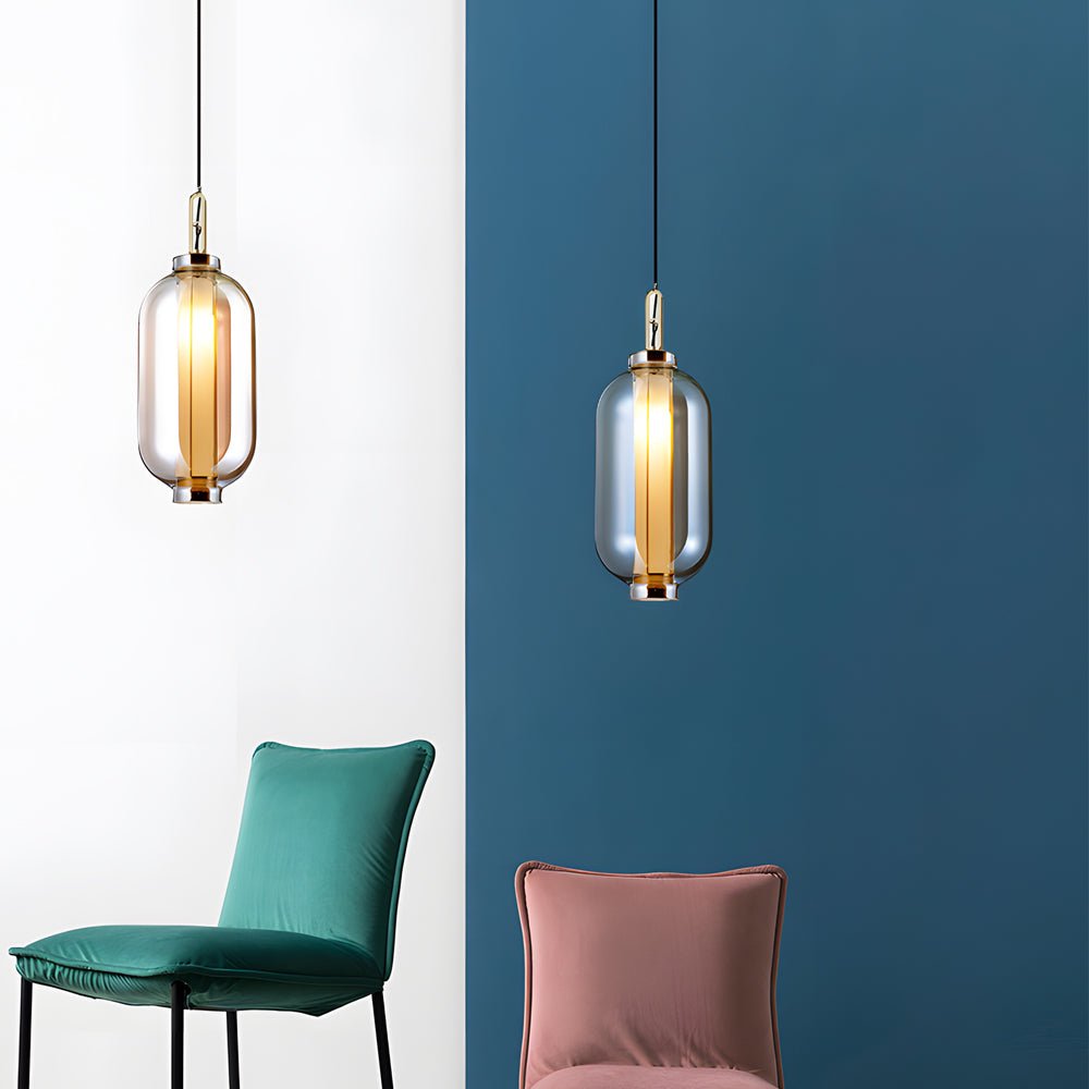 1 - Light Amber Glass Shade Post - Modern Pendant Lights Hanging Lamp