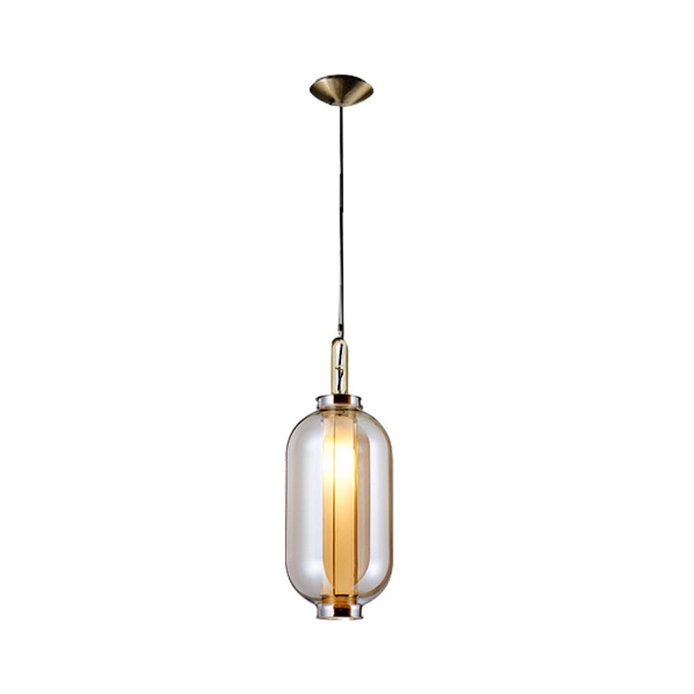 1 - Light Amber Glass Shade Post - Modern Pendant Lights Hanging Lamp