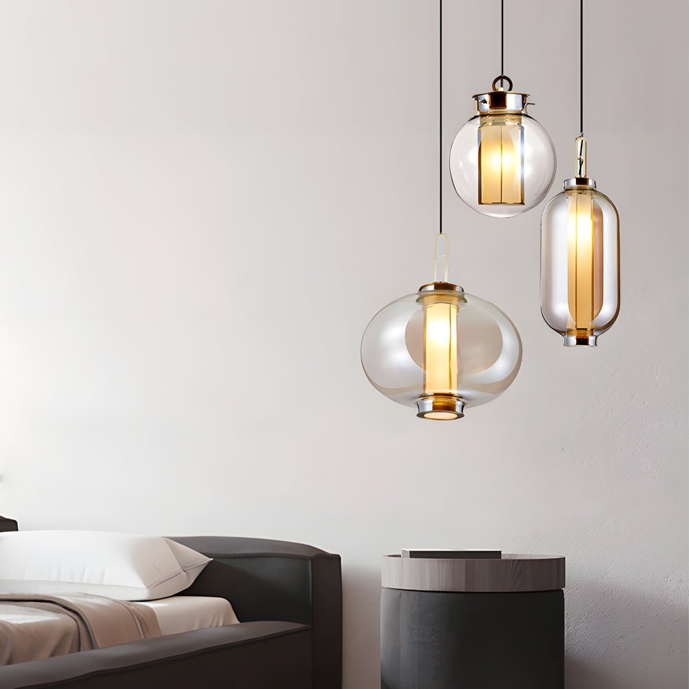 1 - Light Amber Glass Shade Post - Modern Pendant Lights Hanging Lamp