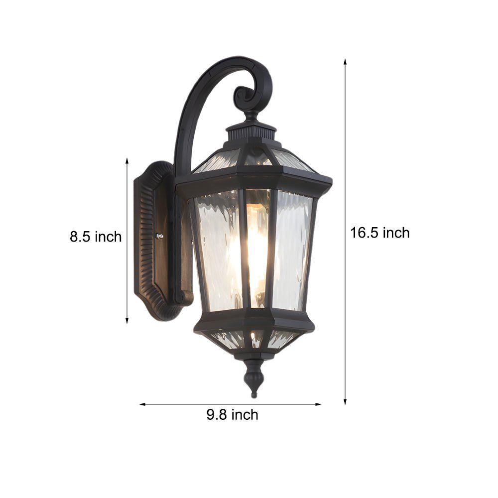 1 - Light Black Clear Water Glass Outdoor Wall Light Lantern Wall Sconce Porch Wall Mounted Lights Exterior Wall Lamp