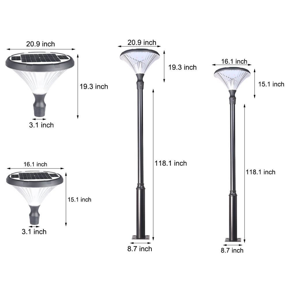 1 - Light Black Outdoor LED Solar Lamp Post and Pole Street Light