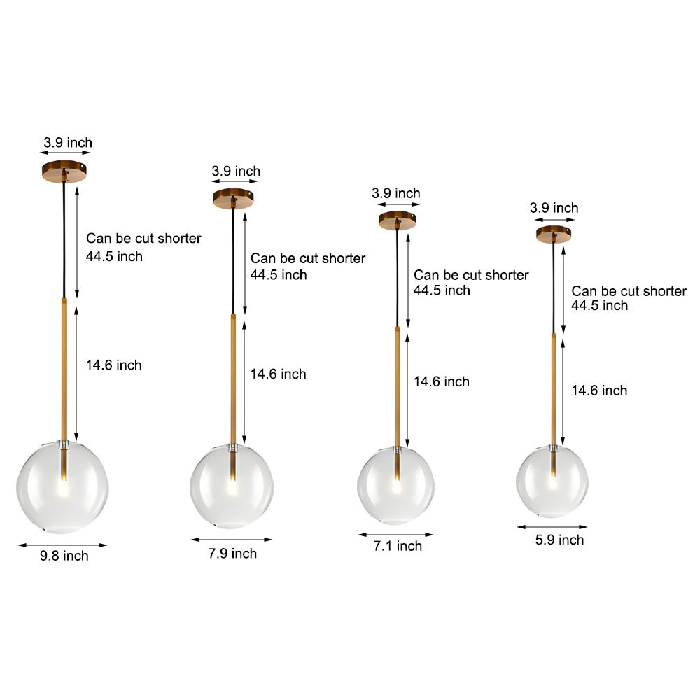 1 - Light Clear Glass Globe Pendant Light Modern Hanging Lighting Fixture