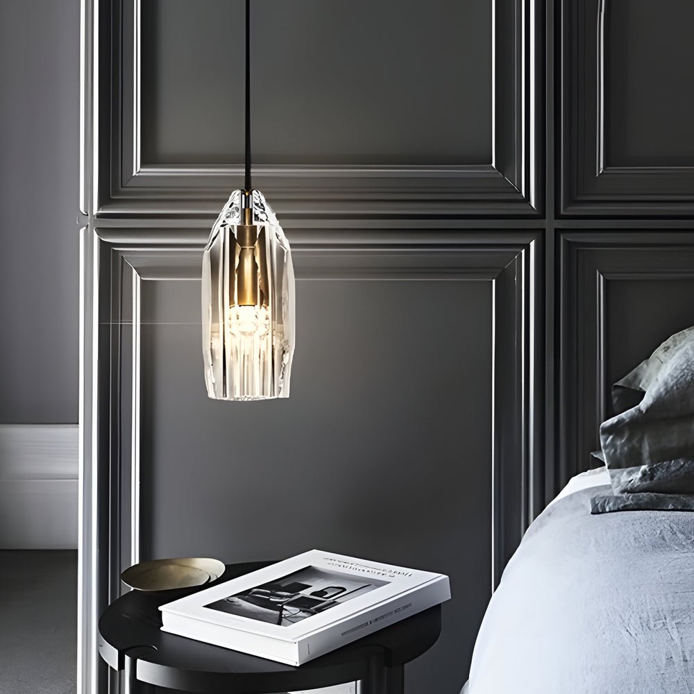 1 - Light Clear Single Geometric Pendant with Crystal Accents