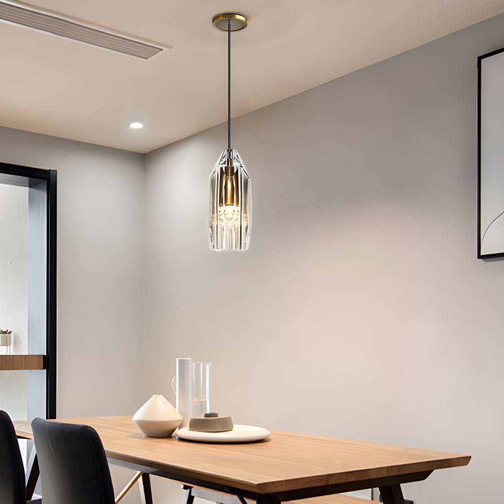 1 - Light Clear Single Geometric Pendant with Crystal Accents