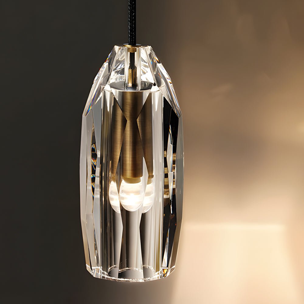 1 - Light Clear Single Geometric Pendant with Crystal Accents