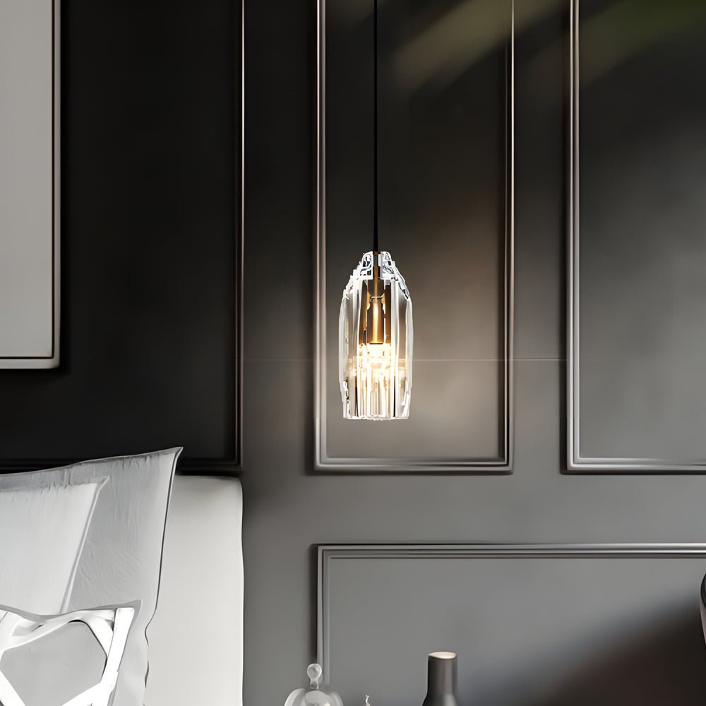 1 - Light Clear Single Geometric Pendant with Crystal Accents