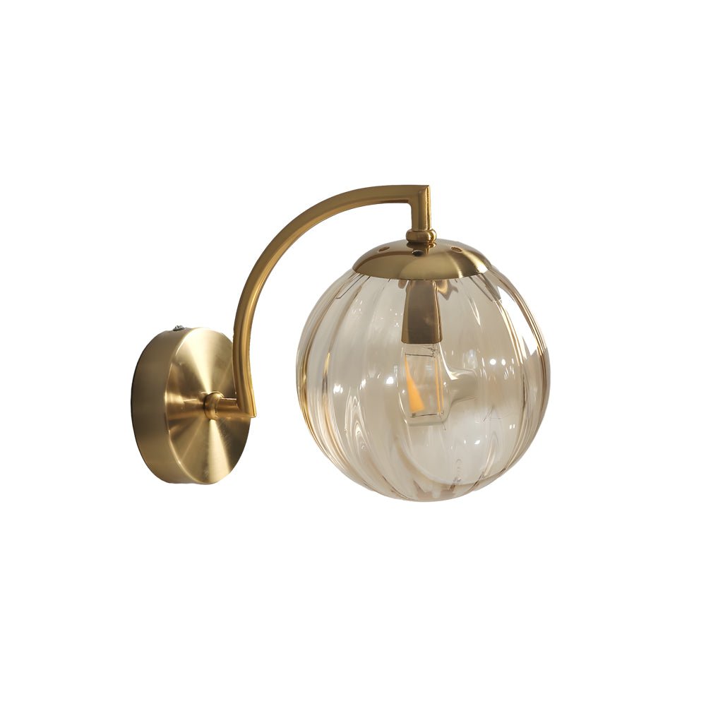 1 - Light Curved Arm Wall Sconce with Ball Rib Glass Ball Shade